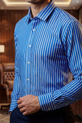 BRAVENTA Sky Blue Contemporary Formal Stripe Shirt