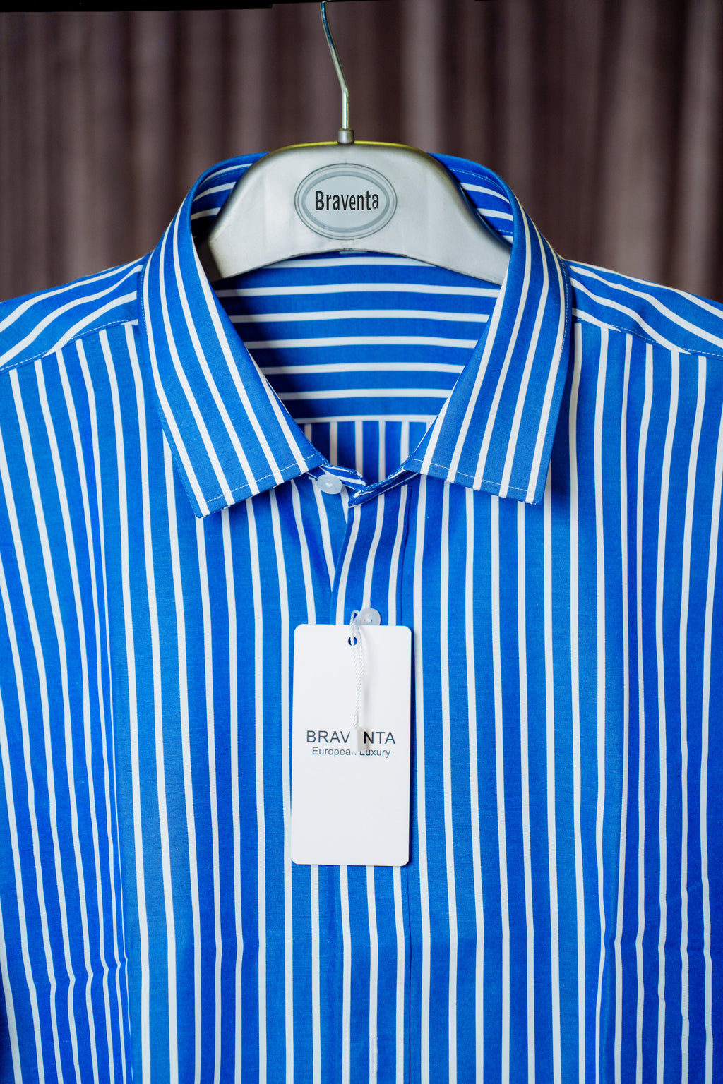 BRAVENTA Sky Blue Contemporary Formal Stripe Shirt