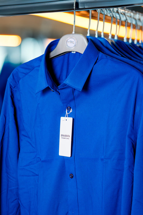 BRAVENTA Royal Blue Satin Poplin Shirt