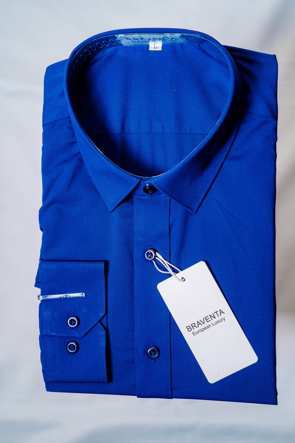 BRAVENTA Royal Blue Satin Poplin Shirt