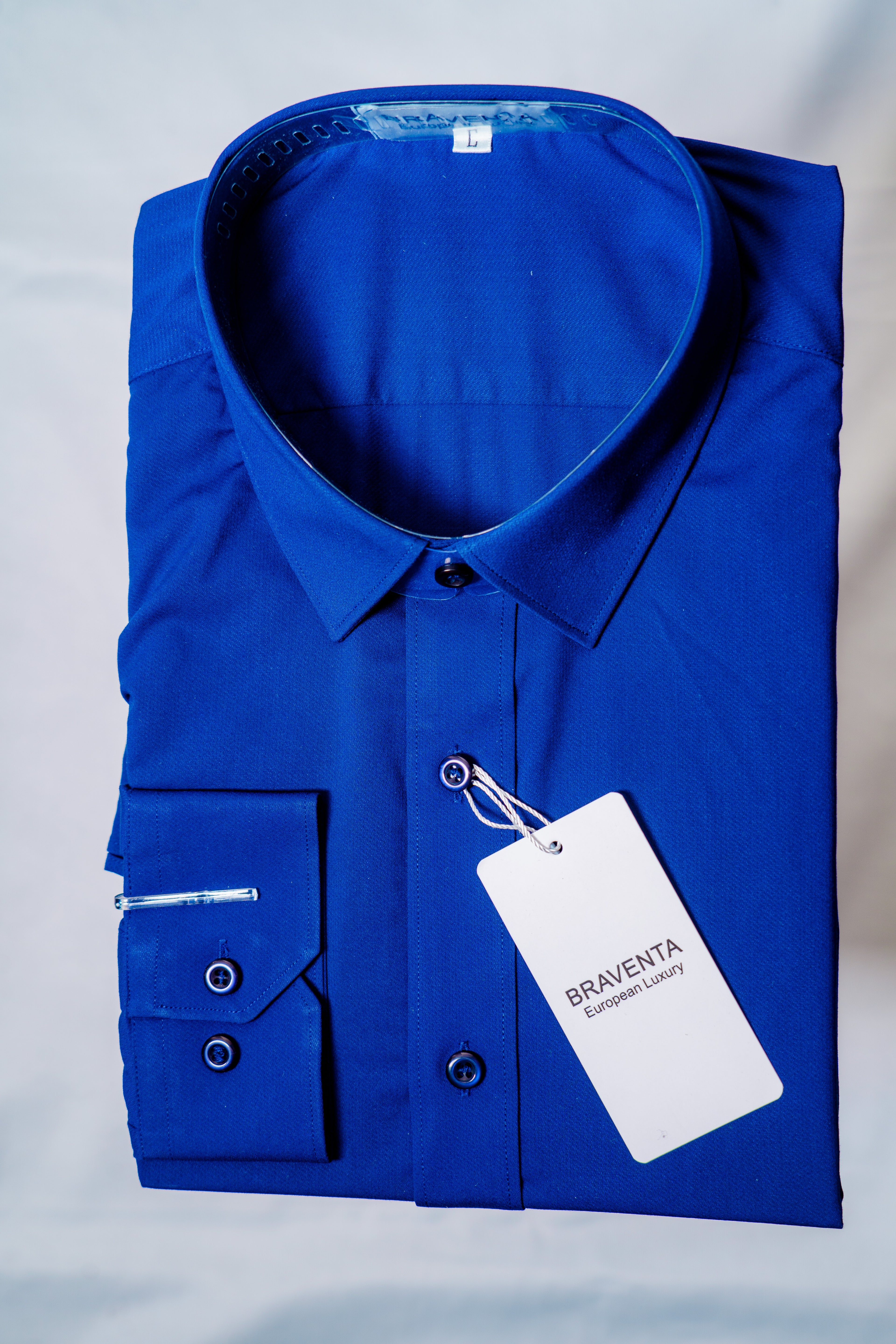 BRAVENTA Royal Blue Satin Poplin Shirt