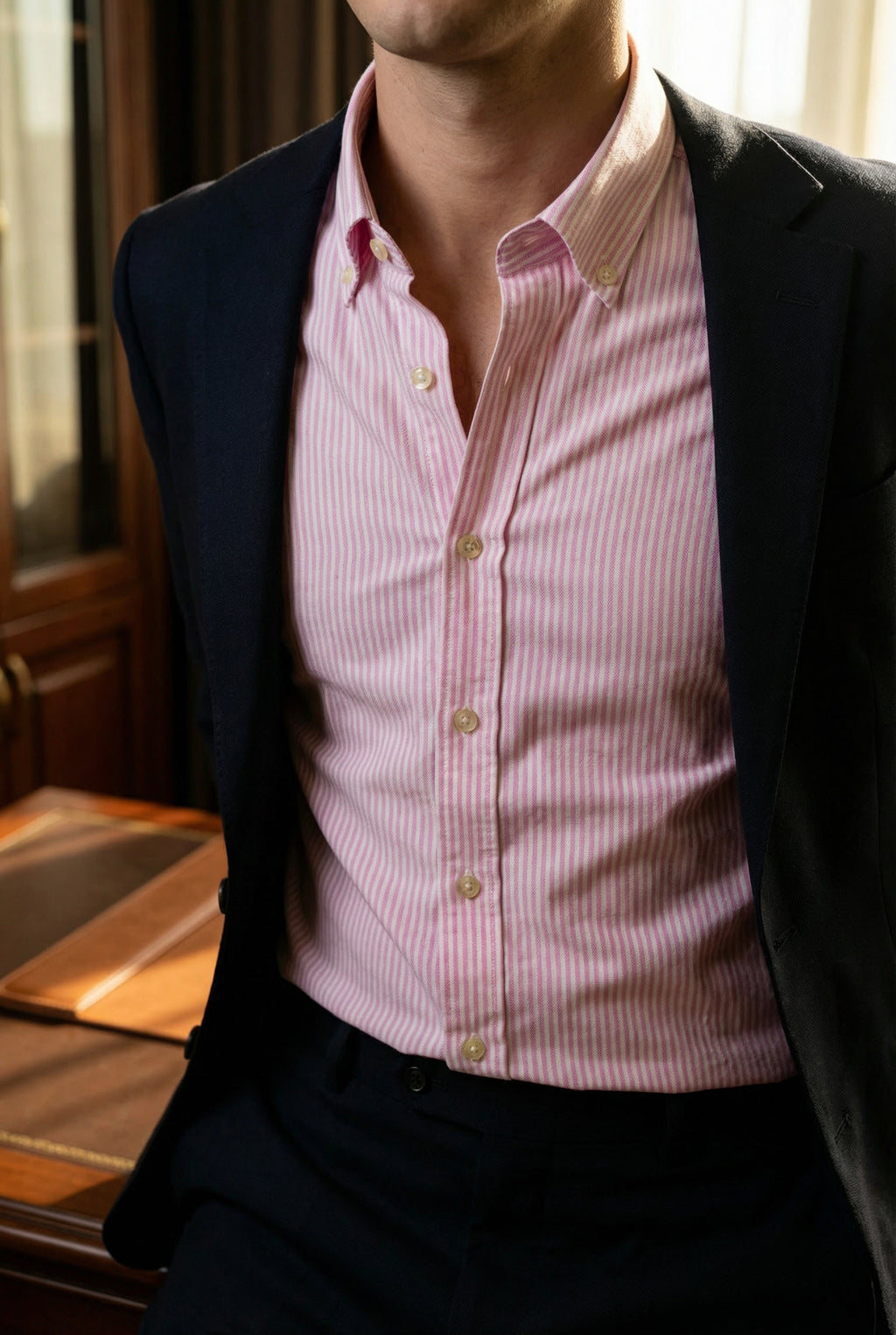 BRAVENTA Candy Pink Pinstripe Poplin Shirt – Refined Casual Premium