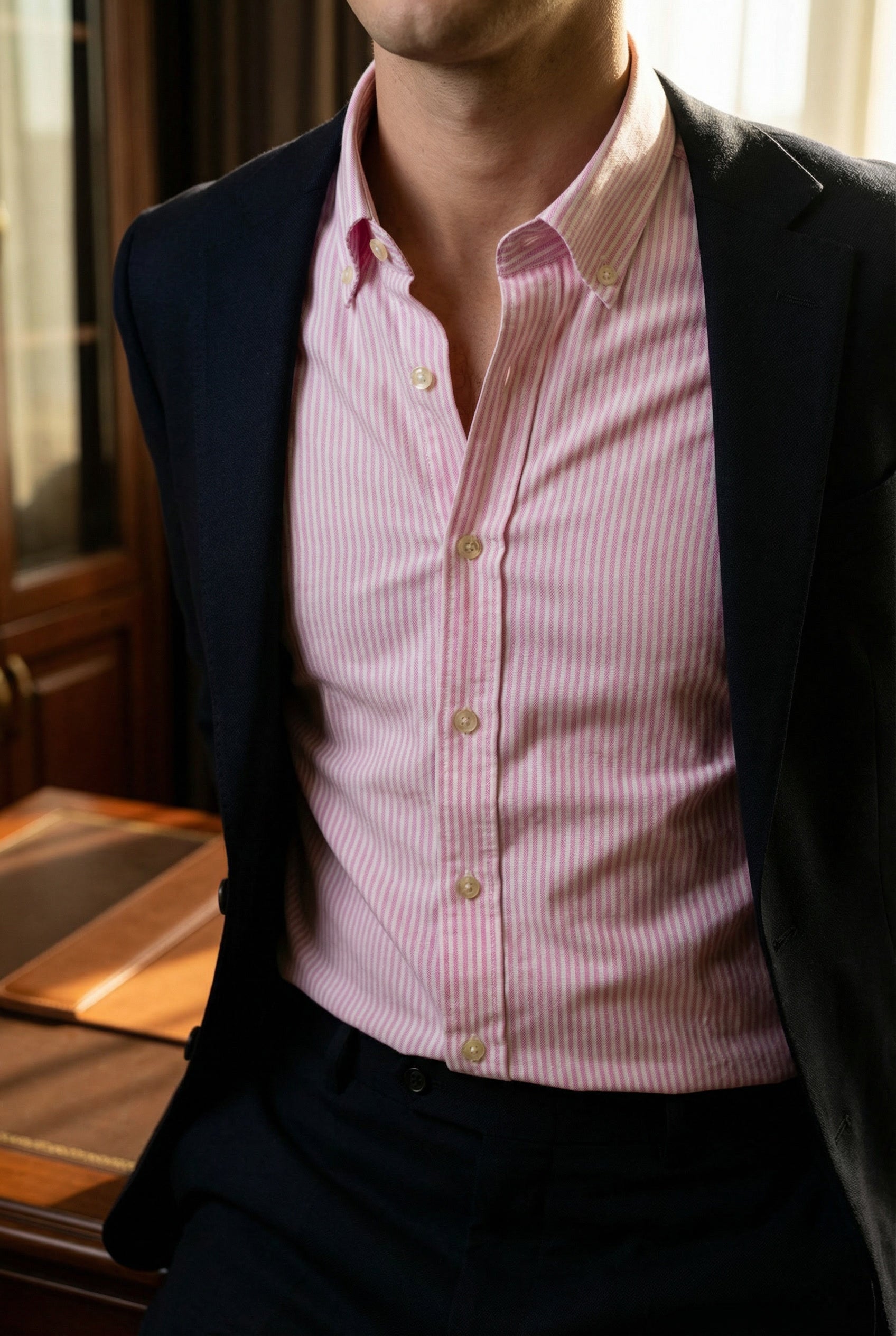 BRAVENTA Candy Pink Pinstripe Poplin Shirt – Refined Casual Premium